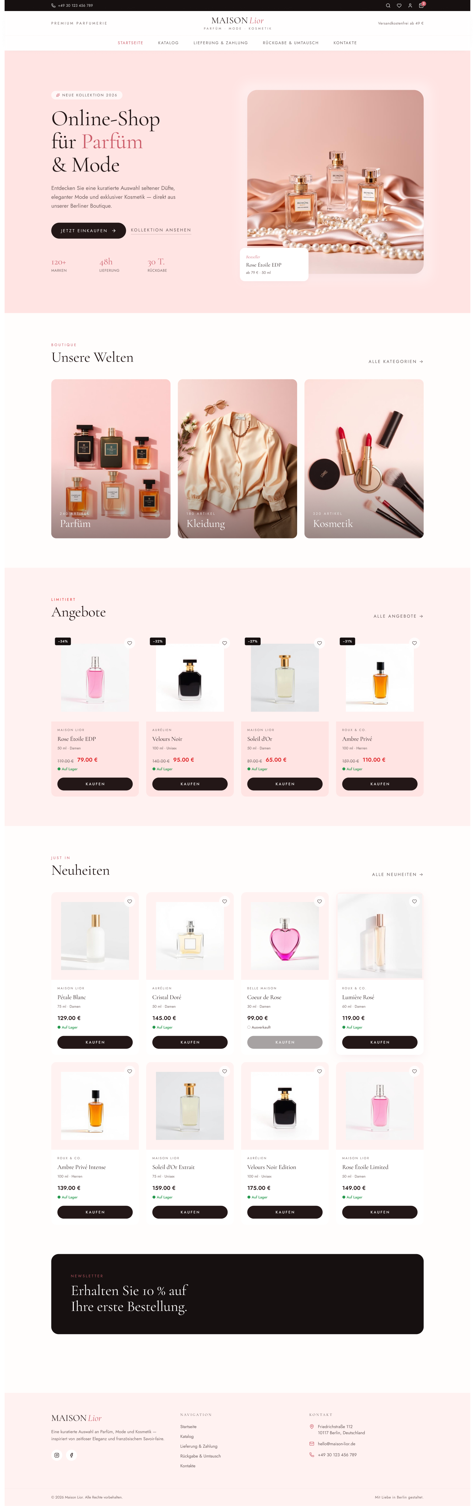 Webdesign für den Maison Lior Onlineshop