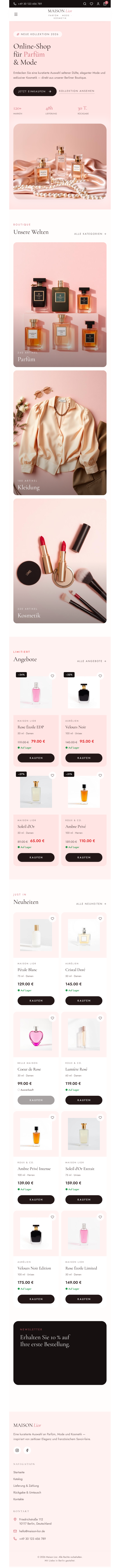 Mobile Ansicht: Webdesign für den Maison Lior Onlineshop