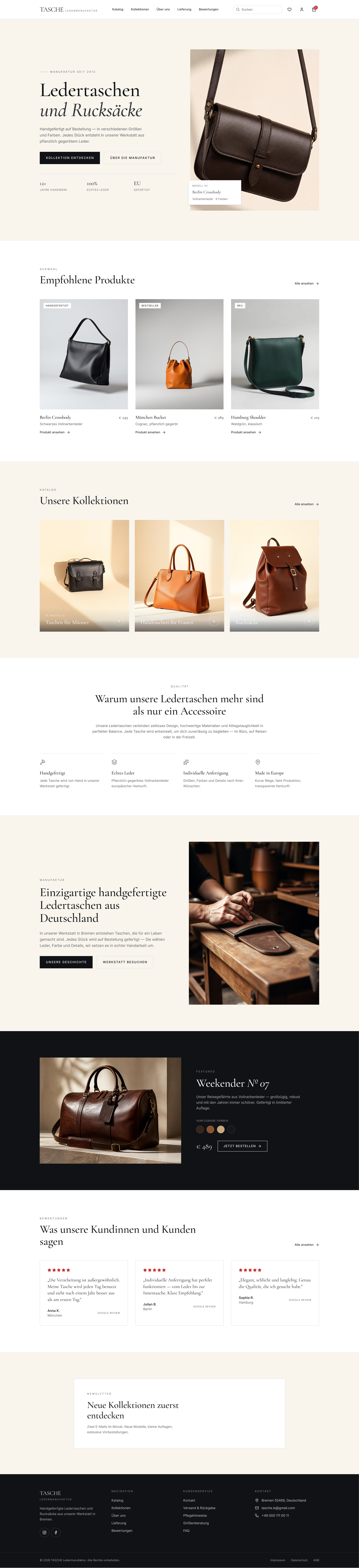 Webdesign für einen Taschen-Onlineshop